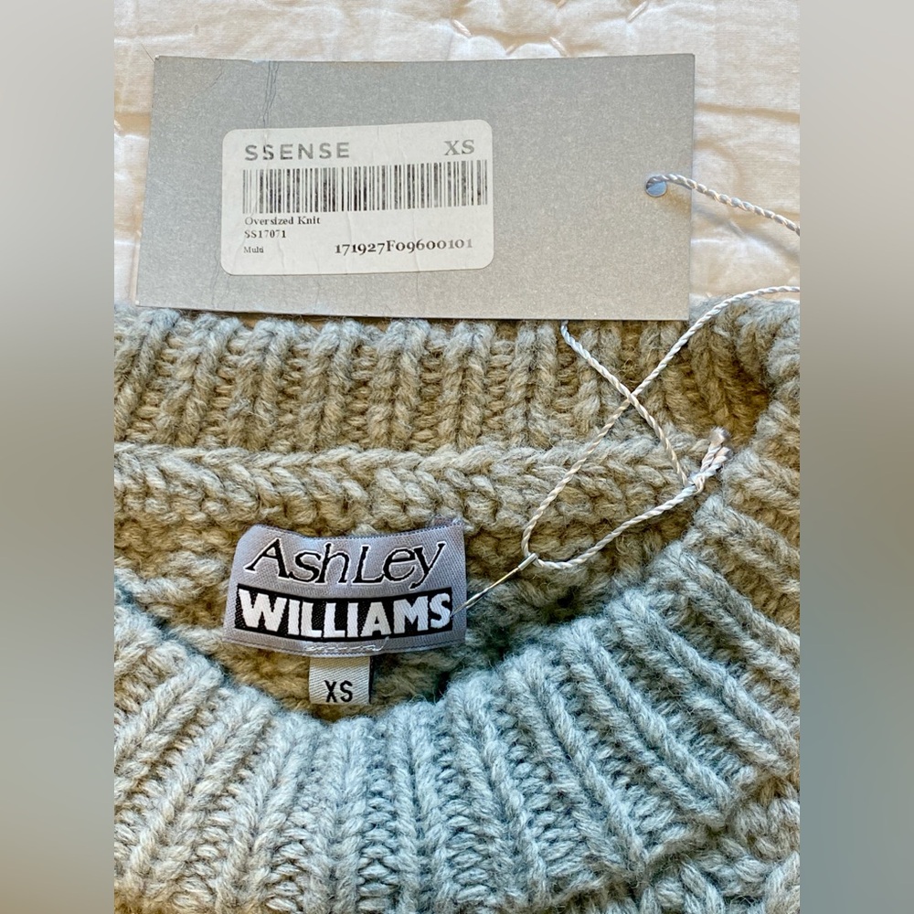 NWT XS ASHLEY WILLIAMS CHECKERBOARD Chunky Knit Sweater Jumper Gray Black Cable - Picture 11 of 16
